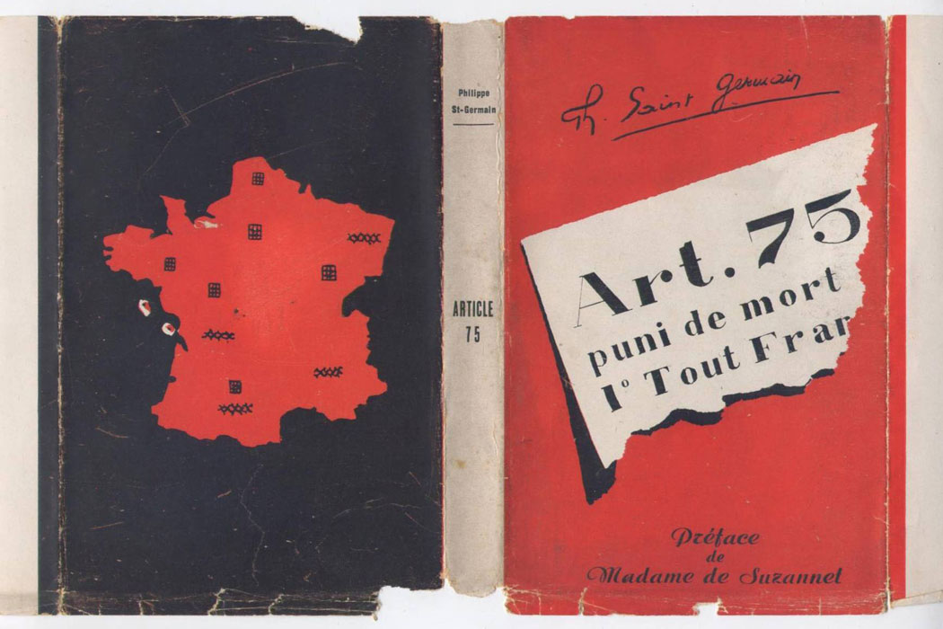 Auteur : SAINT-GERMAIN Philippe , titre : Art. 75, Bagnes de l’Epuration Bureau D’Etude Et De Publications Sociales - 1951, jaquette et bandeau - Edition Originale