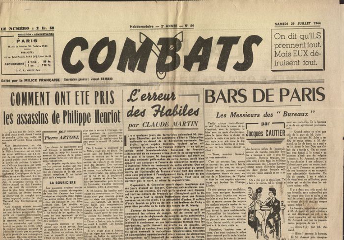 Joseph Darnand, journal COMBATS, 29 Juillet 1944, hebdomadaire, Édité par la Milice Française en vente sur www.histoire-memoires.com/combats-journal-de-la-milice-29-07-1944.htm
