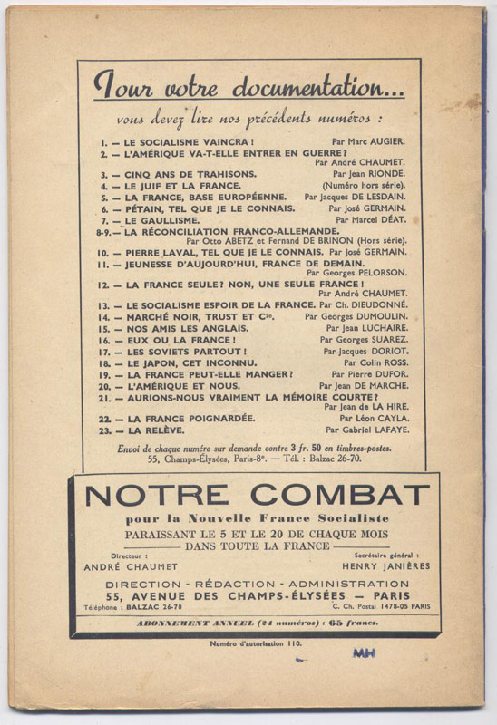 José GERMAIN : Pierre LAVAL, Edition Spéciale Hors-Série NOTRE COMBAT d’Août 1942, livre en tbe, en vente sur www.histoire-memoires.com/notre-combat-laval-1942.htm
